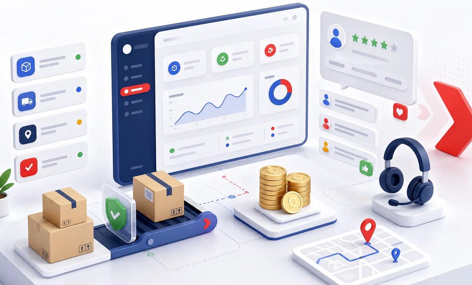 Minh họa dashboard COD, kiện hàng và tuyến giao giúp shop kiểm tra dữ liệu thu hộ