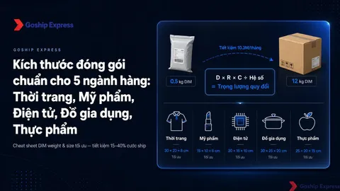 Kích thước đóng gói chuẩn 5 ngành hàng (Cheat sheet)