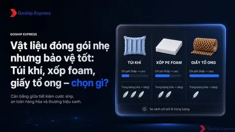 Vật liệu đóng gói nhẹ, bảo vệ tốt: Túi khí, foam, giấy tổ ong